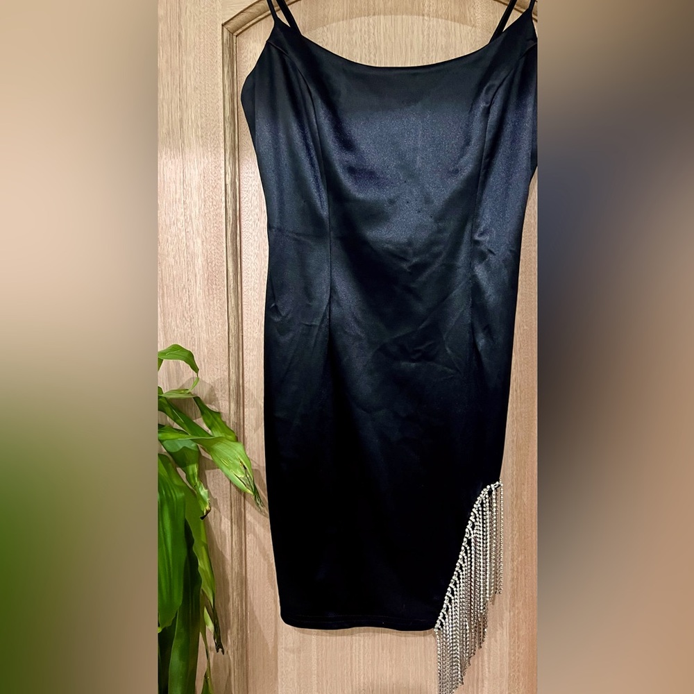 Mini Dress By BETTER BE Black Fringe Rhinestone on SIDE Mini Dress, Size S